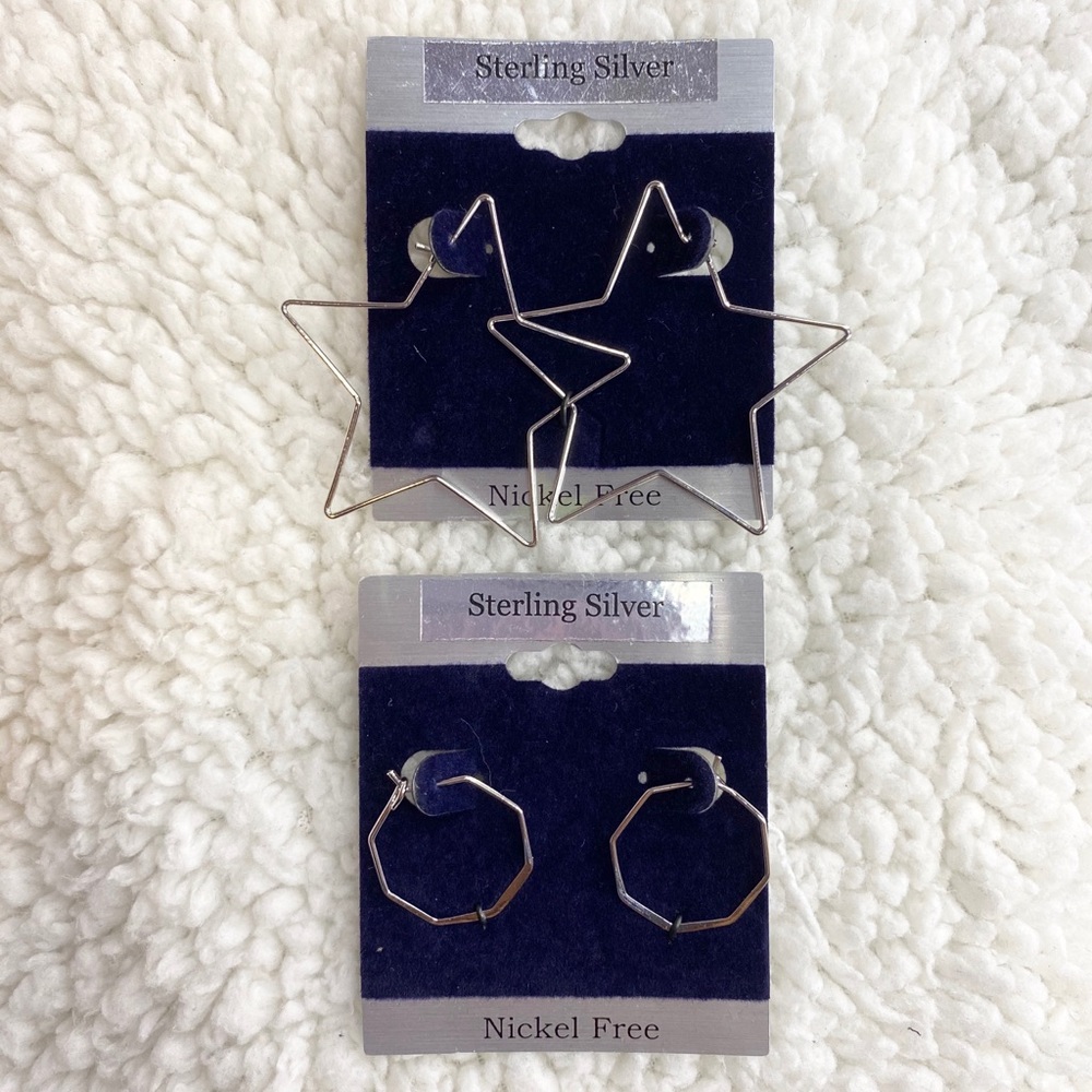 Silver Star & Octagon Earring Set